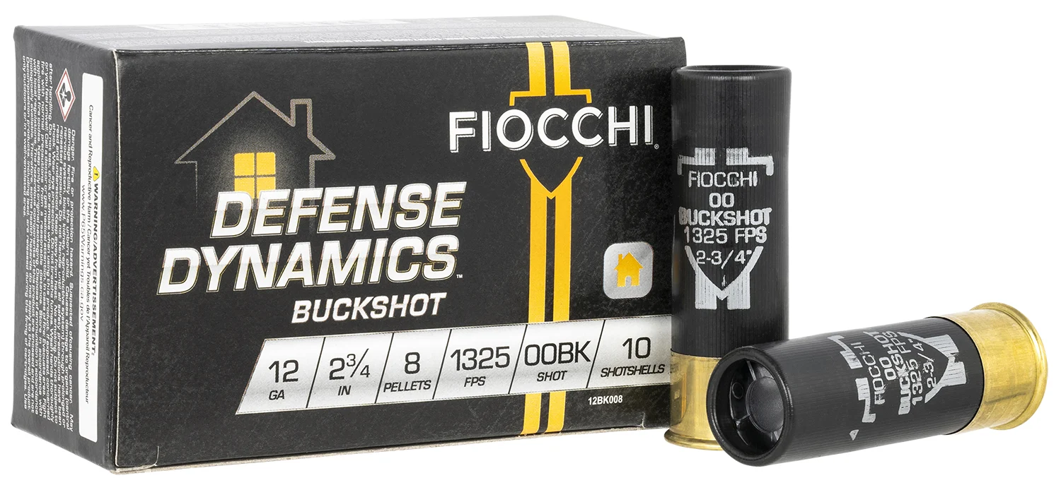 Fiocchi 12BK008 Defense Dynamics 12Gauge 2.75" 8Pellets 00 Buck Shot 10 Per Box/25 Case