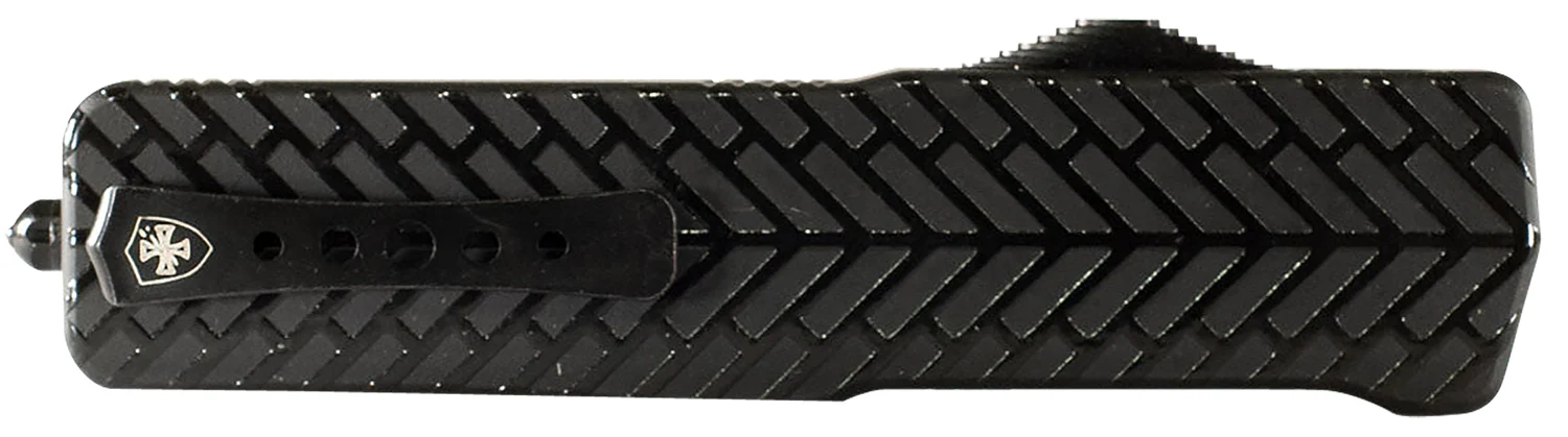 Templar Knife LAHBG52 Premium LW Large 3.55" OTF Tanto Part Serrated Black Oxide Stonewashed D2 Steel Blade, 5.25" Black Herringbone Aluminum Handle