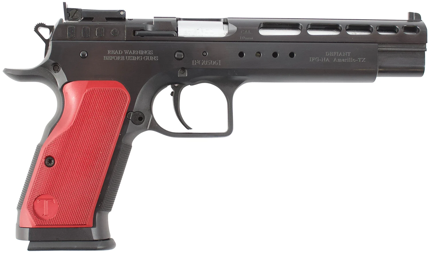 Tanfoglio TFGOLDM10OR Gold Match 10mm Auto 14+1, 6" Blued Polygonal Rifled Barrel, Blued Optic Ready/Ported/Serrated Steel Slide, Blued Steel Frame w/Beavertail