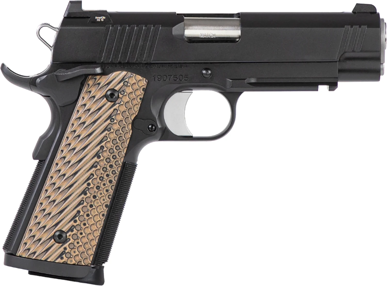 Dan Wesson 01795 Specialist Commander Full Size Frame 45 ACP 8+1 4.25" Stainless Steel Barrel, Black Duty Serrated Steel Slide, Black Duty Steel Frame w/Picatinny Rail, Black/Brown G10 Grip