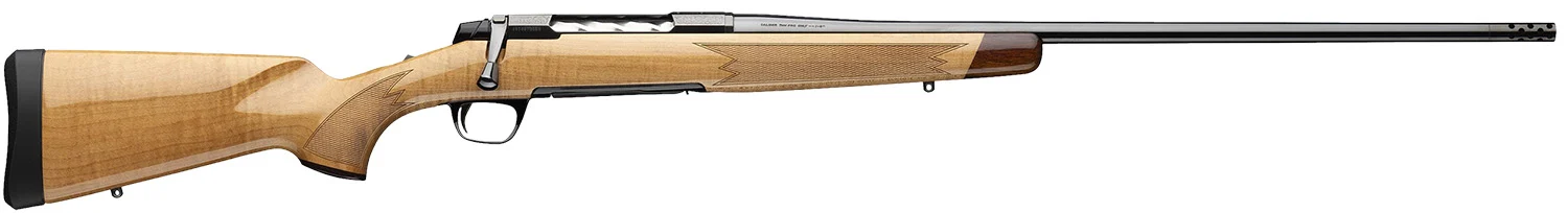 Browning 036080218 X-Bolt 2 Medallion 308 Win 4+1 22" Blue Polished Threaded Barrel & Drilled & Tapped Carbon Steel Receiver, Fixed Gloss AAAA Maple Wood Stock, Radial Muzzle Brake