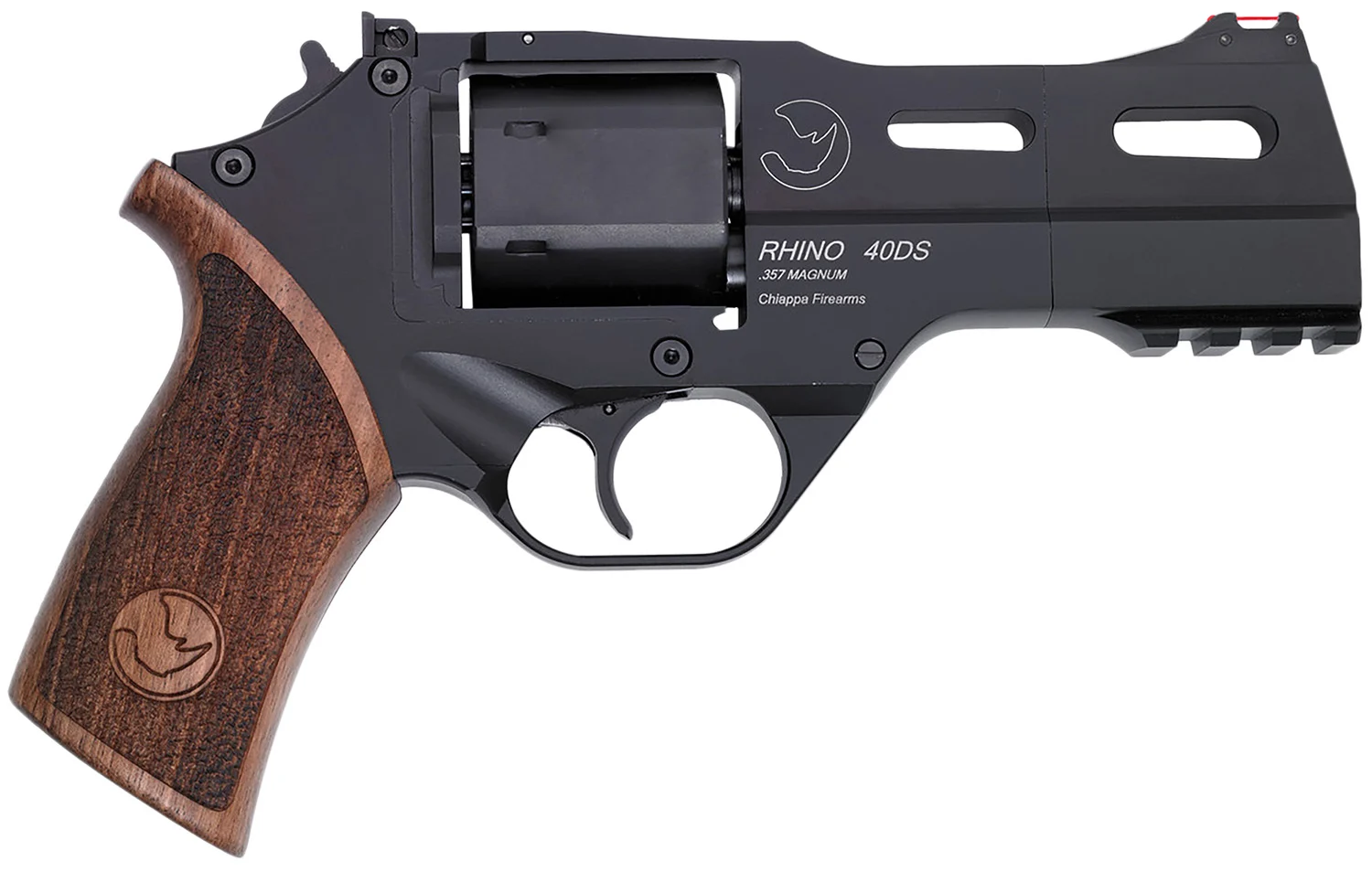 Chiappa Firearms CF340244 Rhino 40SAR 357 Mag 6 Shot 4" Black Anodized Steel Barrel, Blued Steel Cylinder, Black Anodized Aluminum Frame & Barrel Shroud, Picatinny Accessory Rail, Walnut Grip