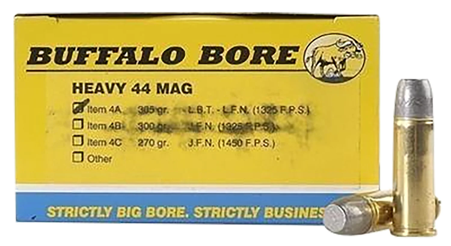 Buffalo Bore Ammunition .44 Magnum 305gr HARD CAST LEAD FLAT NOSE Brass – 20rd