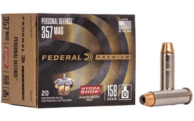 Federal .357 Magnum 158gr HYDRA-SHOK Nickel-Plated Brass – 20rd